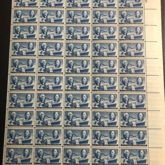 1947 Stamp Centenary Washington & Franklin unused stamp sheet Scott 947 3c Vinta - Picture 1 of 3
